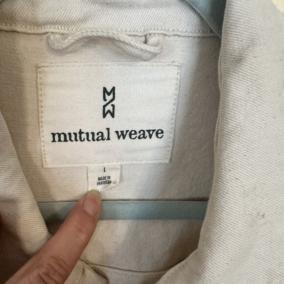 Mutual Weave Mens Denim Jacket Cream Button Front & Pockets Large Jean Relaxed - Picture 2 of 11